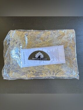 Vintage DENTELLE DE CALAIS Celluloid Small Molded Tray With Interior Gold Lace